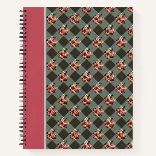 Vintag Country Gray Gingham Floral Notebook Notizblock (Vorderseite)