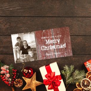 Vintag Country Red Barn Foto Weihnachtskarte Feiertagskarte