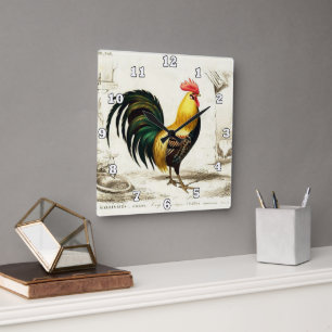 Vintag Country Rooster Küchenwand Quadratische Wanduhr