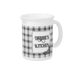 Vintag Country Style Gingham Pattern Name Pitcher Getränke Pitcher
