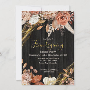 Vintag Country Wood Floral Friendsgiving Dinner Einladung