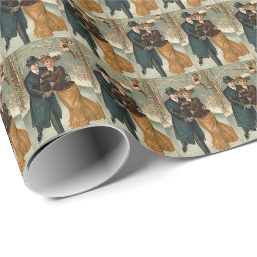 Vintag Couple Skaten Geschenkpapier (Rolleneckpunkt)