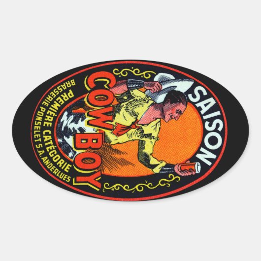 Vintag Cowboy Ale Ovaler Aufkleber (Vorderseite)