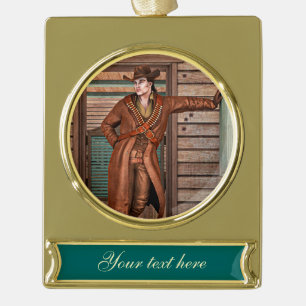 Vintag Cowboy Banner-Ornament Gold