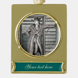 Vintag Cowboy Banner-Ornament Gold