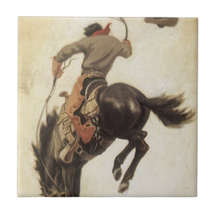Vintag Cowboy, Bronco Buster Studie von NC Wyeth Fliese