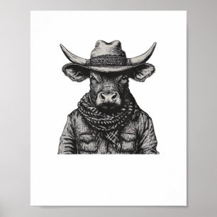 Vintag Cowboy Bull Rodeo Moooch Obligated Pardner Poster