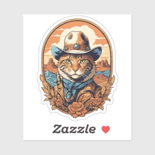 Vintag Cowboy Cat Design Aufkleber (Blatt)