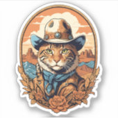 Vintag Cowboy Cat Design Aufkleber (Vorderseite)