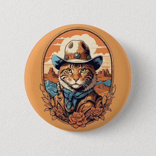 Vintag Cowboy Cat Design Button (Vorderseite)