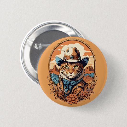Vintag Cowboy Cat Design Button (Vorne & Hinten)