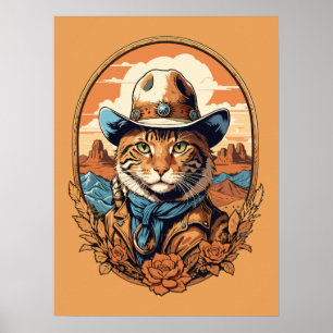 Vintag Cowboy Cat Design Poster