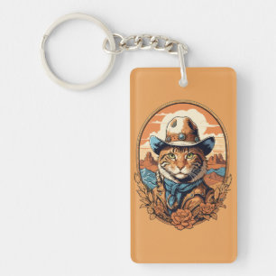 Vintag Cowboy Cat Design Schlüsselanhänger