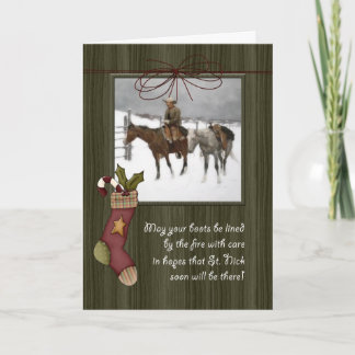 Vintag Cowboy Christmas Barnwood Feiertagskarte