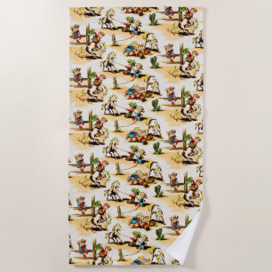 Vintag Cowboy Cowgirl Country Kids Pony Cactus Ba Strandtuch