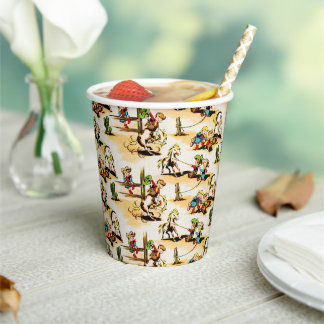Vintag Cowboy Cowgirl Country Kids Pony Cactus Co Pappbecher