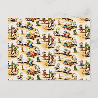 Vintag Cowboy Cowgirl Country Kids Pony Cactus Postkarte