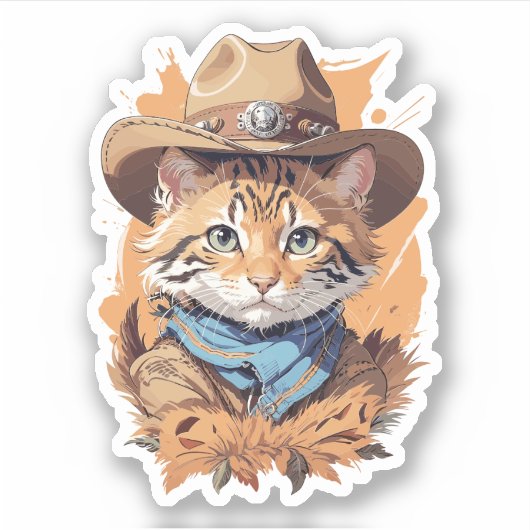 Vintag Cowboy Kitten Design Aufkleber (Vorderseite)
