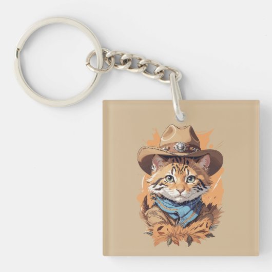 Vintag Cowboy Kitten Design Schlüsselanhänger (Vorderseite)
