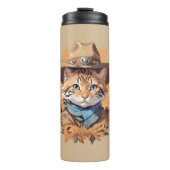 Vintag Cowboy Kitten Design Thermosbecher (Vorderseite)