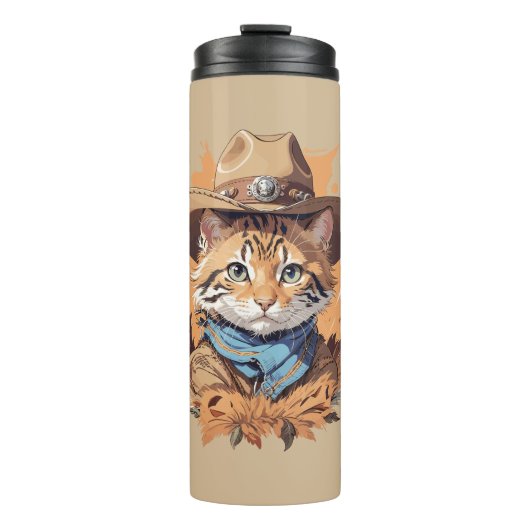 Vintag Cowboy Kitten Design Thermosbecher (Vorderseite)