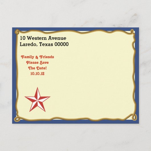 Vintag Cowboy Save the Date Ankündigungspostkarte (Rückseite)