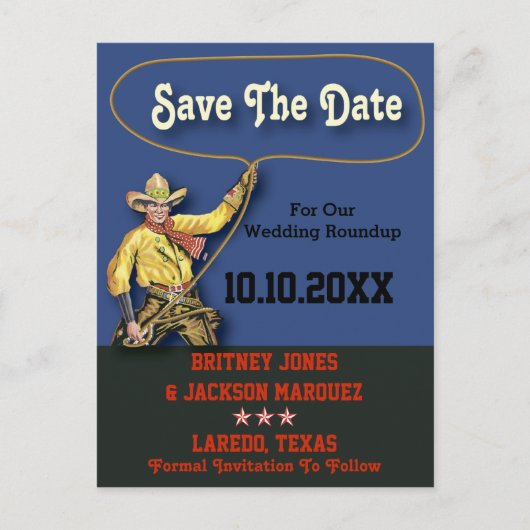 Vintag Cowboy Save the Date Ankündigungspostkarte (Vorderseite)