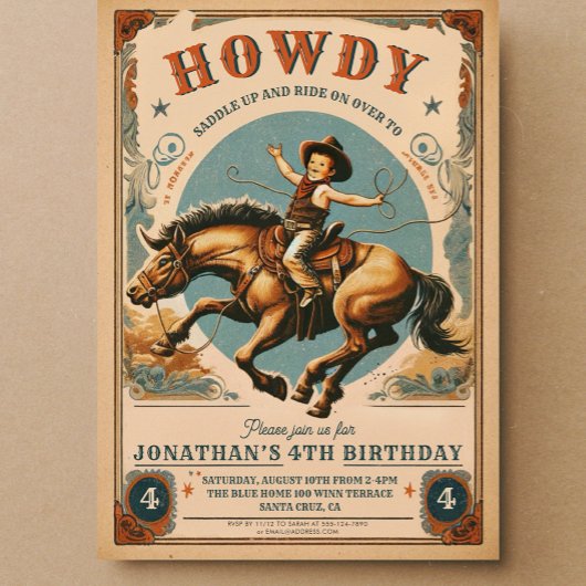 Vintag Cowboy Western Geburtstag Einladung