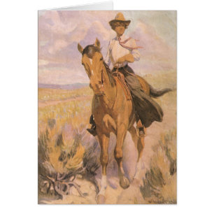 Vintag Cowgirl Cowboy, Woman on Horse von Dunton