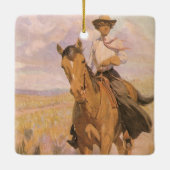 Vintag Cowgirl Cowboy, Woman on Horse von Dunton Keramikornament (Rückseite)