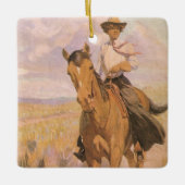 Vintag Cowgirl Cowboy, Woman on Horse von Dunton Keramikornament (Vorderseite)