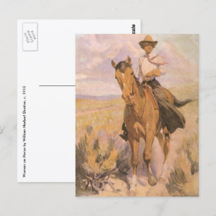 Vintag Cowgirl Cowboy, Woman on Horse von Dunton Postkarte