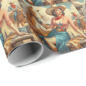 Vintag Cowgirl Geschenkpapier (Rolleneckpunkt)