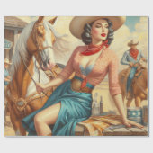Vintag Cowgirl Geschenkpapier (Flach)