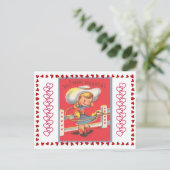 Vintag Cowgirl Lassos Your Heart Valentine Postkarte (Stehend Vorderseite)