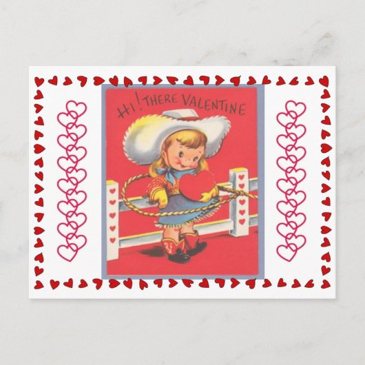 Vintag Cowgirl Lassos Your Heart Valentine Postkarte (Vorderseite)