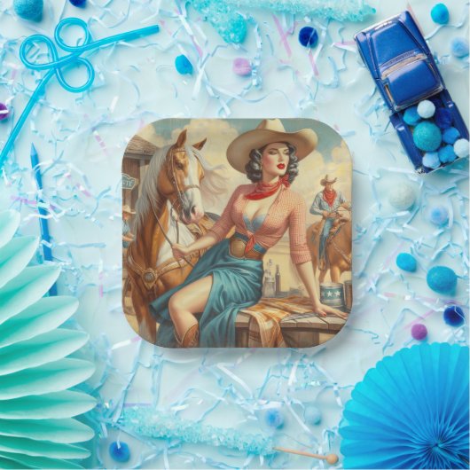 Vintag Cowgirl Pappteller (Party)