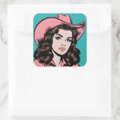 Vintag Cowgirl Retro Western Graphic Quadratischer Aufkleber (Tasche)