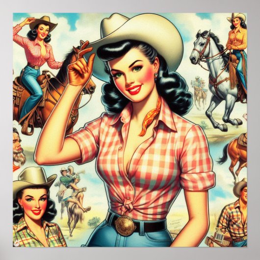 Vintag Cowgirl Seamless Illustration Poster (Vorne)