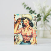 Vintag Cowgirl Seamless Illustration Postkarte (Stehend Vorderseite)