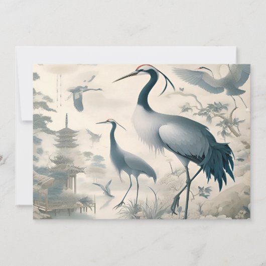 Vintag Cranes Crane Birds Wallpaper Einladung (Vorderseite)