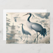 Vintag Cranes Crane Birds Wallpaper Einladung (Vorne/Hinten)