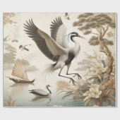 Vintag Cranes Crane Birds Wallpaper Geschenkpapier (Flach)