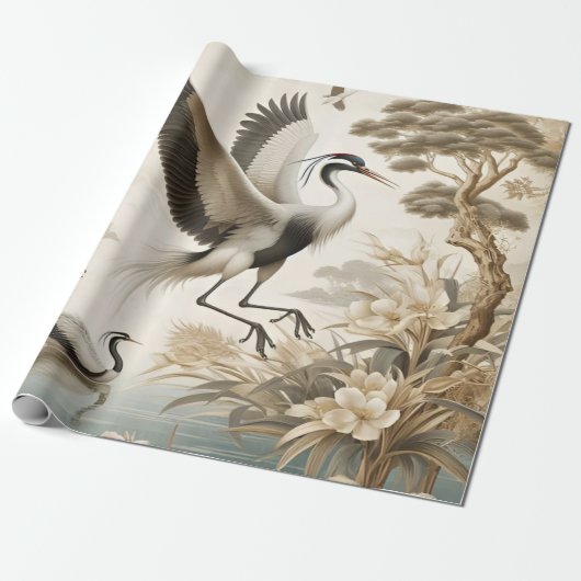 Vintag Cranes Crane Birds Wallpaper Geschenkpapier (Ungerollt)