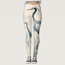 Vintag Cranes Crane Birds Wallpaper Leggings