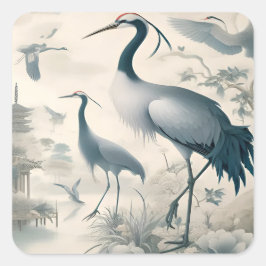 Vintag Cranes Crane Birds Wallpaper Quadratischer Aufkleber