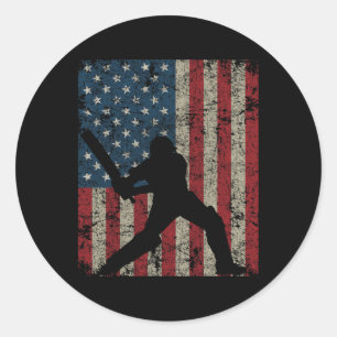 Vintag Cricket American Flag 4. Juli Patrioti Runder Aufkleber