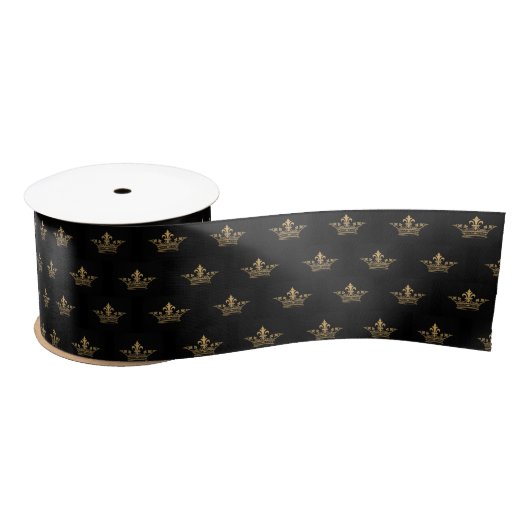 Vintag-Crown Metallic Gold Black Satinband (Spule)