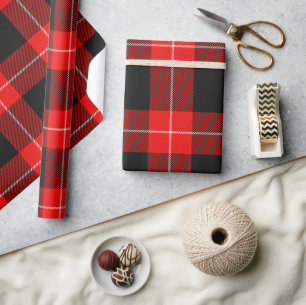 Vintag Cunningham Clan Tartan Red Black Kariert Geschenkpapier