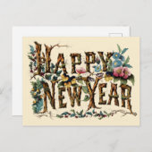 Vintag Currier & Ives 1876 "Happy New Year" Postkarte (Vorne/Hinten)